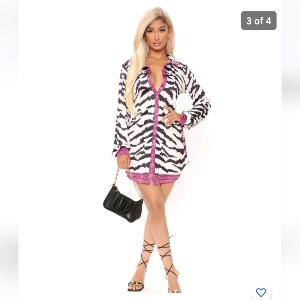 Fashion Nova Wild Day Zebra Print Mini Dress XS – White/Black, Long Sleeve